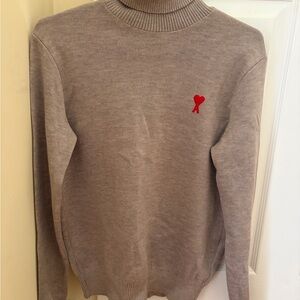 Ami Beige Sweater with Red Detail